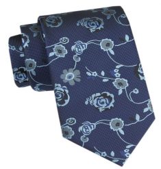 Męski Krawat - Angelo di Monti - Niebieski w Róże. Niebieskie krawaty i muchy Angelo di Monti, bez wzorów, z tkaniny, eleganckie. Za 45.00 zł.