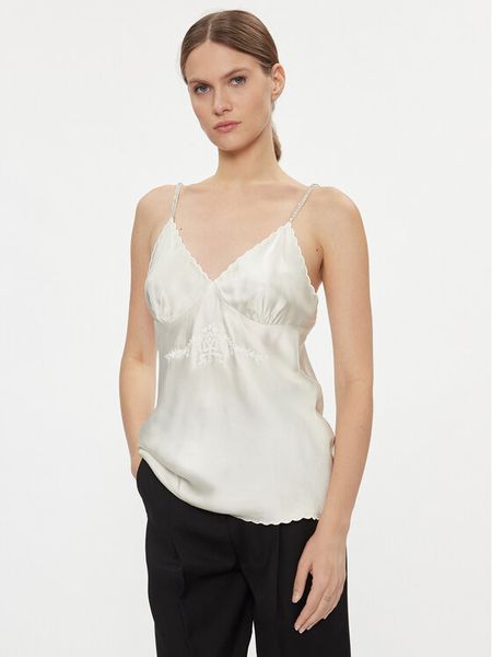 TWINSET Top 232TT2061 Écru Slim Fit. Białe topy damskie Twinset, bez wzorów, z wiskozy, bez kołnierzyka, bez ramiączek. Za 511.99 zł.