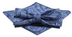 Męska Mucha z Poszetką w Zestawie - Alties - Orientalny Wzór, Niebieski Kolor. Niebieskie krawaty i muchy Alties, bez wzorów, eleganckie. Za 54.00 zł.
