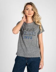 Pepe Jeans T-Shirt "Bibiana" | PL504817 | Bibiana | Kobieta | Szary. Szare t-shirty damskie Pepe Jeans, s, bez wzorów, z bawełny, bez kołnierzyka, bez ramiączek. W wyprzedaży za 99.00 zł.