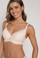 Beżowy Biustonosz z Koronką i Sercem z Cyrkonii Coratune. Brązowe biustonosze Born2be, bez wzorów, z koronki. Za 39.99 zł.