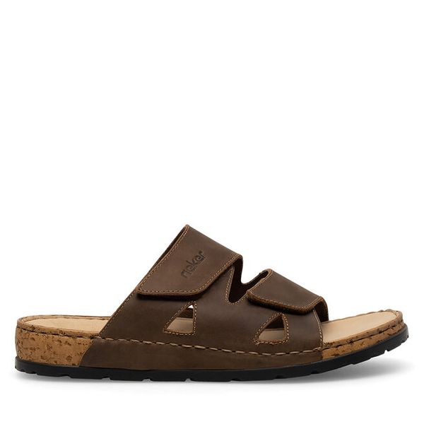 Klapki Rieker. Brązowe klapki męskie Rieker, bez wzorów, bez zapięcia. Za 259.99 zł.
