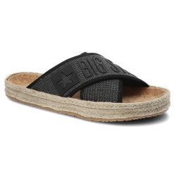 Klapki damskie Big Star, materiał tekstylny z szerokim paskiem z logo na cholewce miękką wkładką, czarne, JJ274717. Czarne klapki damskie BIG STAR, na lato, bez wzorów, z materiału, retro, bez obcasa, bez zapięcia. Za 109.00 zł.