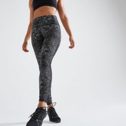Legginsy fitness damskie Domyos. Czarne legginsy damskie DOMYOS, bez wzorów, z materiału. Za 99.99 zł.