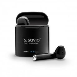 Słuchawki bezprzewodowe SAVIO TWS-02 (douszne; bezprzewodowe, Bluetooth; z wbudowanym mikrofonem; kolor czarny. Czarne słuchawki bezprzewodowe Savio. Za 56.99 zł.
