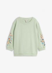 Bluza z czystej bawełny organicznej. Zielone bluzy damskie bonprix, bez wzorów, z bawełny, bez ramiączek, bez kaptura. Za 129.99 zł.