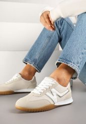 Beżowe Sneakersy Klasyczne Tenisówki Istia. Brązowe trampki i tenisówki damskie Renee, z aplikacjami, z jeansu, bez zapięcia. Za 79.99 zł.