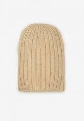 Beżowa Czapka z Wiskozy w Stylu Beanie z Prążkowanego Materiału Enandira. Brązowe czapki damskie Renee, bez wzorów, prążkowane, eleganckie. Za 34.99 zł.