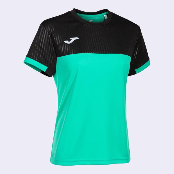 Koszulka do tenisa z krótkim rekawem damska Joma SHORT SLEEVE T- SHIRT. Czarne bluzki damskie Joma, m, bez wzorów, sportowe, bez kołnierzyka, bez ramiączek. Za 89.00 zł.