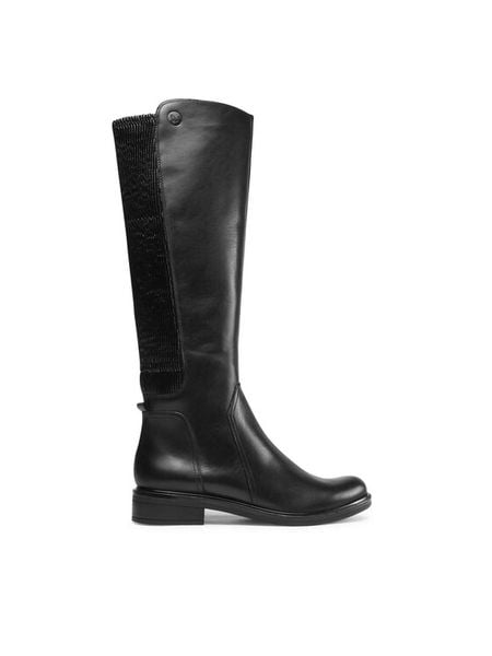 Caprice Oficerki 9-25513-41 Czarny. Czarne kozaki damskie Caprice, bez wzorów, ze skóry, bez obcasa, na płaskiej podeszwie, bez zapięcia. Za 639.99 zł.