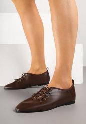 Brązowe Półbuty ze Sznurowaniem ze Stoperem Julirine. Brązowe półbuty damskie Renee, bez wzorów, z jeansu, eleganckie, bez obcasa, bez zapięcia. Za 74.99 zł.