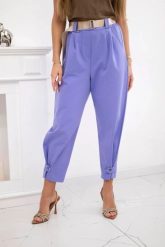 Spodnie Summer Punto z zapięciem na nogawkach fioletowe. Fioletowe spodnie materiałowe damskie KESI, na lato, bez wzorów, z bawełny, eleganckie, plus size. Za 204.91 zł.