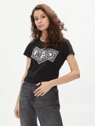 Liu Jo T-Shirt MA4340 JS923 Czarny Regular Fit. Czarne t-shirty damskie Liu Jo, xs, bez wzorów, z bawełny, bez kołnierzyka, bez ramiączek. Za 189.99 zł.