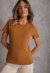 Brązowy T-shirt z Bawełny z Okrągłym Dekoltem Nedima. Brązowe t-shirty damskie Renee, m, bez wzorów, z bawełny, klasyczne, bez kołnierzyka, bez ramiączek. Za 39.99 zł.