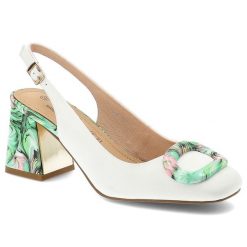 Czółenka damskie S.Barski, cholewka ze skóry naturalnej z elegancką broszką i stabilnym obcasem, zielone, LZ61-2010. Białe czółenka damskie S.BARSKI, bez wzorów, ze skóry, eleganckie, bez obcasa, na słupku, bez zapięcia. Za 233.90 zł.