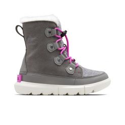 Śniegowce juniorskie Sorel Sorel Explorer Lace. Szare buty zimowe męskie Sorel, na zimę, bez wzorów, bez obcasa, bez zapięcia. Za 369.99 zł.