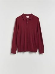 Wiskozowy sweter polo - bordowy. Czerwone swetry męskie Reserved, l, bez wzorów, z dzianiny, bez kołnierzyka, bez ramiączek. Za 99.99 zł.