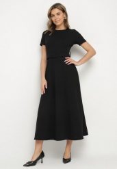 Czarna Rozkloszowana Sukienka Ozdobiona Paskiem Desianna. Czarne sukienki damskie Born2be, na co dzień, m, bez wzorów, eleganckie, bez kołnierzyka, bez ramiączek, maxi, rozkloszowane. Za 89.99 zł.