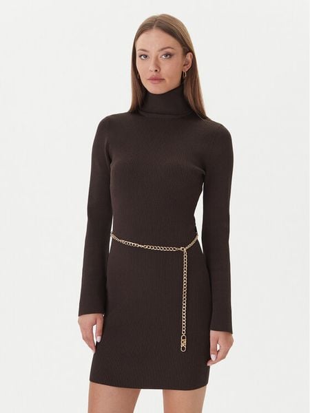 MICHAEL Michael Kors Sukienka dzianinowa MF583C633D Brązowy Slim Fit. Brązowe sukienki damskie MICHAEL Michael Kors, xs, bez wzorów, z dzianiny, bez kołnierzyka, bez ramiączek. Za 859.99 zł.