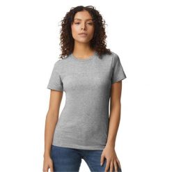 Damska Koszulka Softstyle O Średniej Grubości. Szare bluzki damskie GILDAN, xl, bez wzorów, sportowe, bez kołnierzyka, bez ramiączek. Za 31.99 zł.