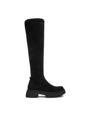DeeZee Muszkieterki 9382-1 Czarny. Czarne kozaki damskie DeeZee, bez wzorów, z materiału, bez obcasa, na płaskiej podeszwie, bez zapięcia. Za 249.99 zł.