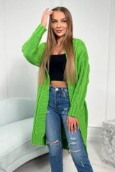 Sweter z warkoczowym splotem jasno zielony. Zielone swetry nierozpinane damskie KESI, l, bez wzorów, z syntetyku, eleganckie, bez kołnierzyka, plus size, bez ramiączek. Za 198.65 zł.