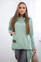 Bluza z długim tyłem i kapturem ciemna miętowa. Zielone bluzy damskie KESI, l, bez wzorów, z bawełny, bez ramiączek. Za 229.98 zł.