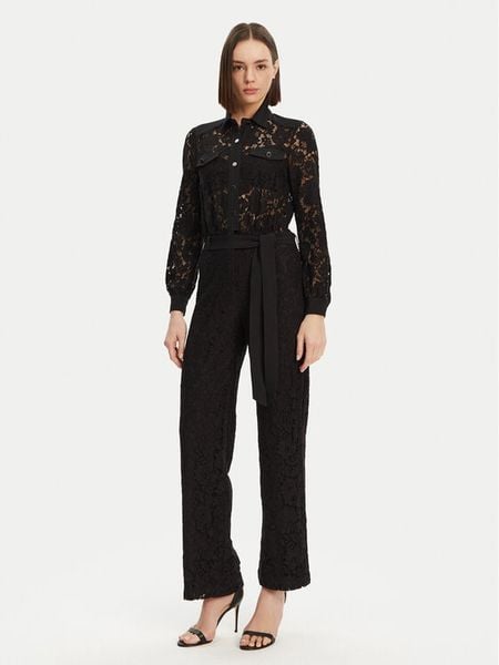 Morgan Kombinezon 251-PIOU Czarny Regular Fit. Czarne sukienki damskie Morgan, bez wzorów, z bawełny, bez kołnierzyka, bez ramiączek. Za 339.99 zł.