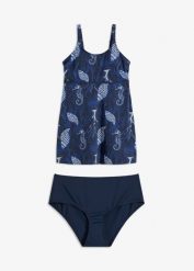 Długie tankini (komplet 2 cz.). Niebieskie stroje kąpielowe damskie bonprix, bez wzorów. Za 144.99 zł.