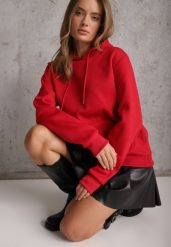 Czerwona Bluza z Kapturem i Kangurową Kieszenią z Przodu Amerie. Czerwone bluzy damskie Renee, l, bez wzorów, z jeansu, casualowe, bez ramiączek, z kapturem. Za 69.99 zł.