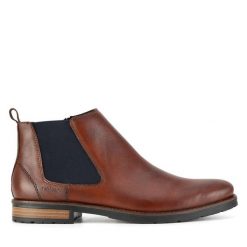 Botki Rieker. Brązowe botki męskie Rieker, bez wzorów, bez obcasa, bez zapięcia. Za 307.99 zł.