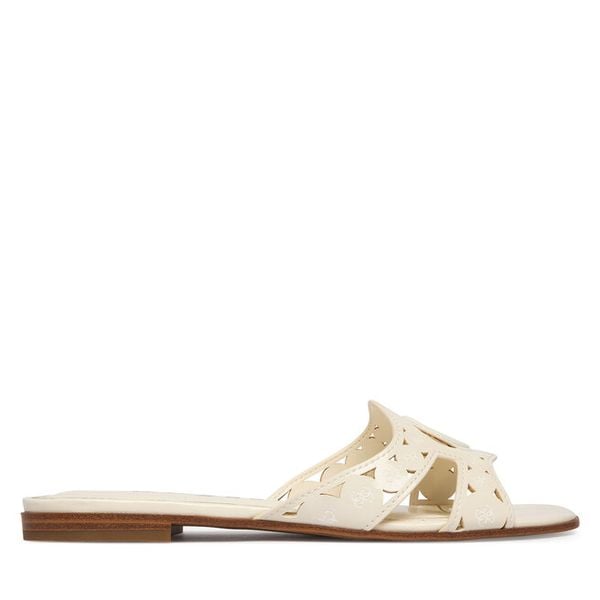 Klapki Guess. Białe klapki damskie Guess, z aplikacjami, bez obcasa, bez zapięcia. Za 274.99 zł.