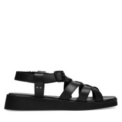 Sandały Lasocki. Czarne sandały damskie Lasocki, bez wzorów, bez obcasa, na płaskiej podeszwie, bez zapięcia. Za 119.99 zł.