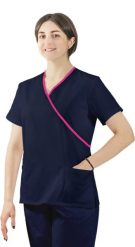 Visent Bluza medyczna kosmetyczna damska lekarska granatowy / amarantowa lamówka 40. Czerwone bluzy damskie Visent, bez wzorów, bez ramiączek, bez kaptura. Za 64.99 zł.