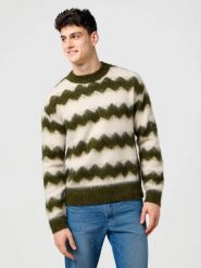 MESKI SWETER WRANGLER STRIPED SWEATER IVY GREEN 112371558. Zielone swetry męskie Wrangler, s, bez wzorów, bez kołnierzyka, bez ramiączek. Za 199.99 zł.
