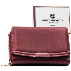 Portfel damski ze skóry ekologicznej w fioletowym kolorze wyposażony w system RFID - Peterson. Fioletowe portfele damskie Peterson, ze skóry ekologicznej. Za 94.99 zł.