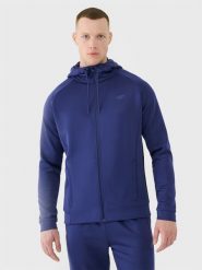 4F Bluza treningowa szybkoschnąca męska - granatowa XL. Niebieskie bluzy sportowe męskie 4F, m, bez wzorów, z dzianiny, z kapturem, do biegania. Za 199.99 zł.