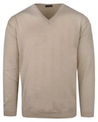 Męski Sweter Wełniany (V-neck) - Max Sheldon - Jasny Beż. Swetry męskie Max Sheldon, l, bez wzorów, z wełny, klasyczne, bez kołnierzyka, bez ramiączek. Za 125.00 zł.