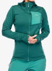 Bluza z kapturem damska Rab Superflux Hoody. Zielone bluzy damskie RAB, s, bez wzorów, z materiału, bez ramiączek, z kapturem. Za 373.99 zł.