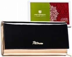 Portfel skórzany Peterson PTN 1N-409 czarny. Czarne portfele damskie Peterson, z lakierowanej skóry. Za 144.99 zł.