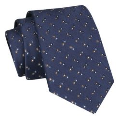 Męski Krawat - Granatowy w Kwiatuszki - Angelo di Monti. Niebieskie krawaty i muchy Angelo di Monti, bez wzorów, z tkaniny, eleganckie. Za 45.00 zł.