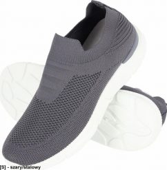 BSSAMI - Półuty sportowe SAMI damskie dziany materiał tekstylny wciągane zakończone ściągaczem podeszwa tworzywo PVC lekkie - szary/stalowy 41. Szare obuwie sportowe damskie Reis, bez wzorów, z materiału, bez zapięcia. Za 65.01 zł.