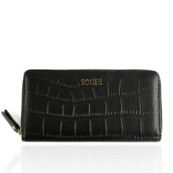 Duży skórzany portfel damski Solier SW52 czarny. Czarne portfele damskie ze skóry. Za 86.99 zł.