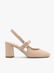 Beżowe czółenka typu slingback. Brązowe czółenka damskie Brawo sp. z o.o., bez wzorów, z gumy, bez obcasa, na obcasie, bez zapięcia. W wyprzedaży za 296.99 zł.