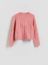 Sweter z warkoczowym splotem - różowy. Czerwone swetry nierozpinane damskie Reserved, l, bez wzorów, z dzianiny, bez kołnierzyka, bez ramiączek. Za 139.99 zł.