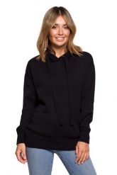 Sweter z Kapturem w Formie Bluzy - Czarny. Czarne swetry nierozpinane damskie MOE, l, bez wzorów, z bawełny, bez kołnierzyka, bez ramiączek. Za 238.90 zł.
