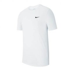 Koszulka sportowa męska Nike Dry Tee Crew Solid. Białe koszulki sportowe męskie Nike, m, bez wzorów, bez ramiączek, na fitness i siłownię. Za 202.99 zł.