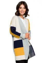 Sweter kardigan narzutka kolorowy geometryczny wzór szary. Szare kardigany damskie Polskie swetry, s, z aplikacjami, z dzianiny, eleganckie, z asymetrycznym kołnierzem. Za 249.00 zł.