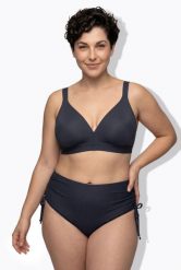 Damska Góra od bikini bez miękkich miseczek na podszewce z recyklingu. Niebieskie stroje kąpielowe damskie Ulla Popken, plus size, bez wzorów, z elastanu. Za 111.99 zł.