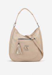 Ciemnobeżowa Torebka Typu Shopper Ozdobiona Frędzlami Felluria. Brązowe torebki do ręki damskie Born2be, bez wzorów, z jeansu, bez dodatków. Za 84.99 zł.